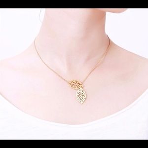 Gold plated Stainless Steel Two Leaves Necklace